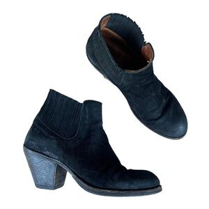 Fiorentini + Baker Black Suede Ankle Booties Made in Italy Size 9 Stacked Heel